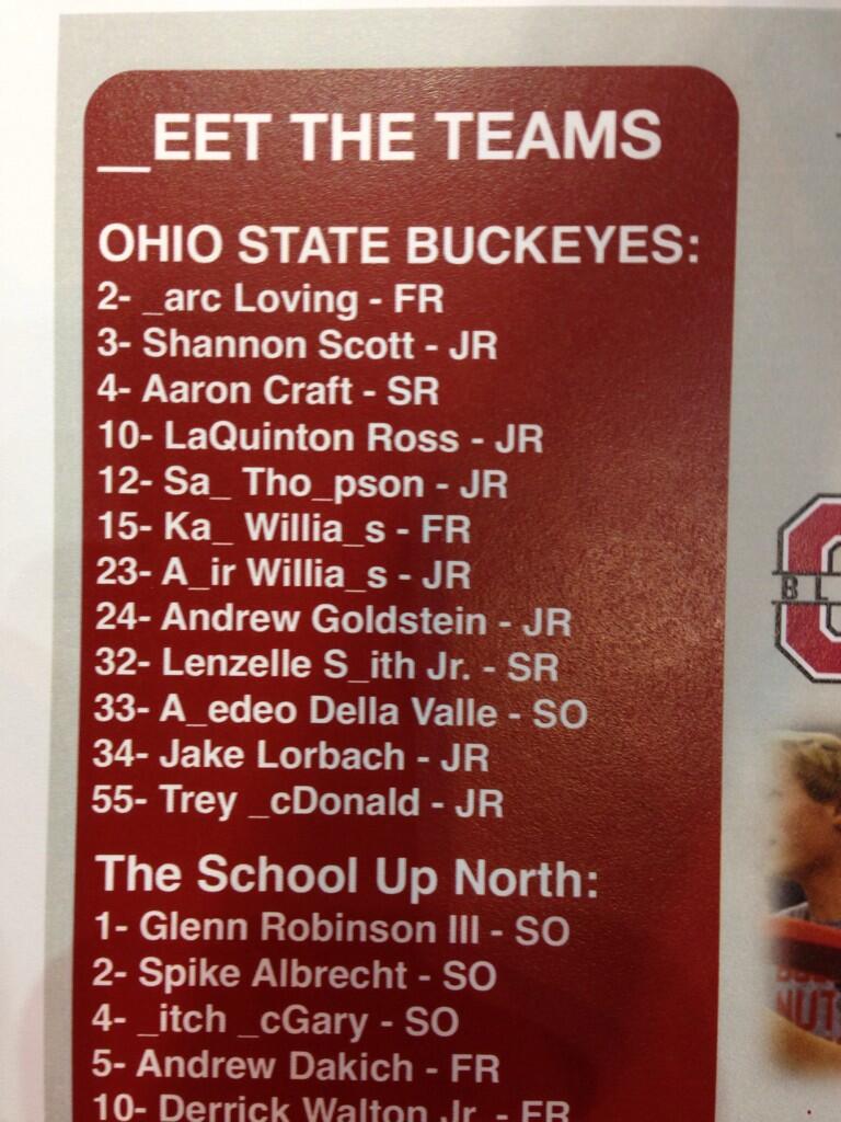 Ohio State lineup doesn't include letter 'M' for Michigan