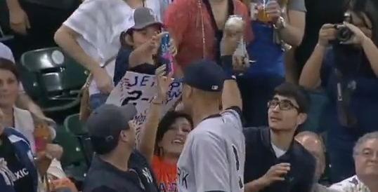 Derek Jeter Woman Tries to Steal ball from Kid
