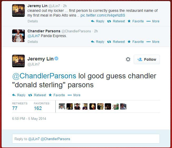 Jeremy Lin and Chandler Parsons joke around on Twitter
