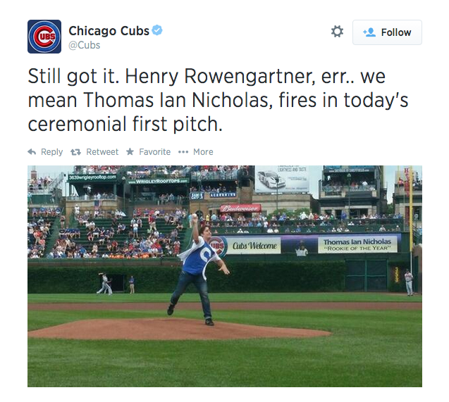 Thomas Ian Nicholas aka Henry Rowengartner Throws Out First Pitch For Cubs