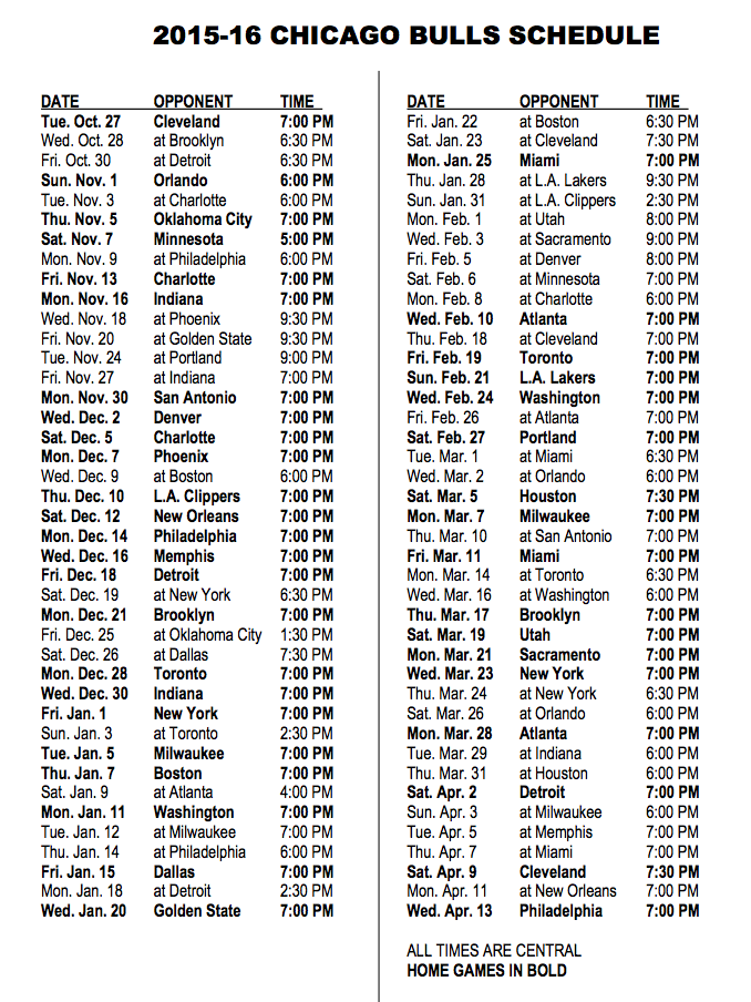 Chicago Bulls' 2015-16 Schedule Released